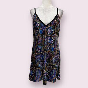 Whispers Paisley Slip Dress Size L Boho Vintage Style Satib Feel Multicolor